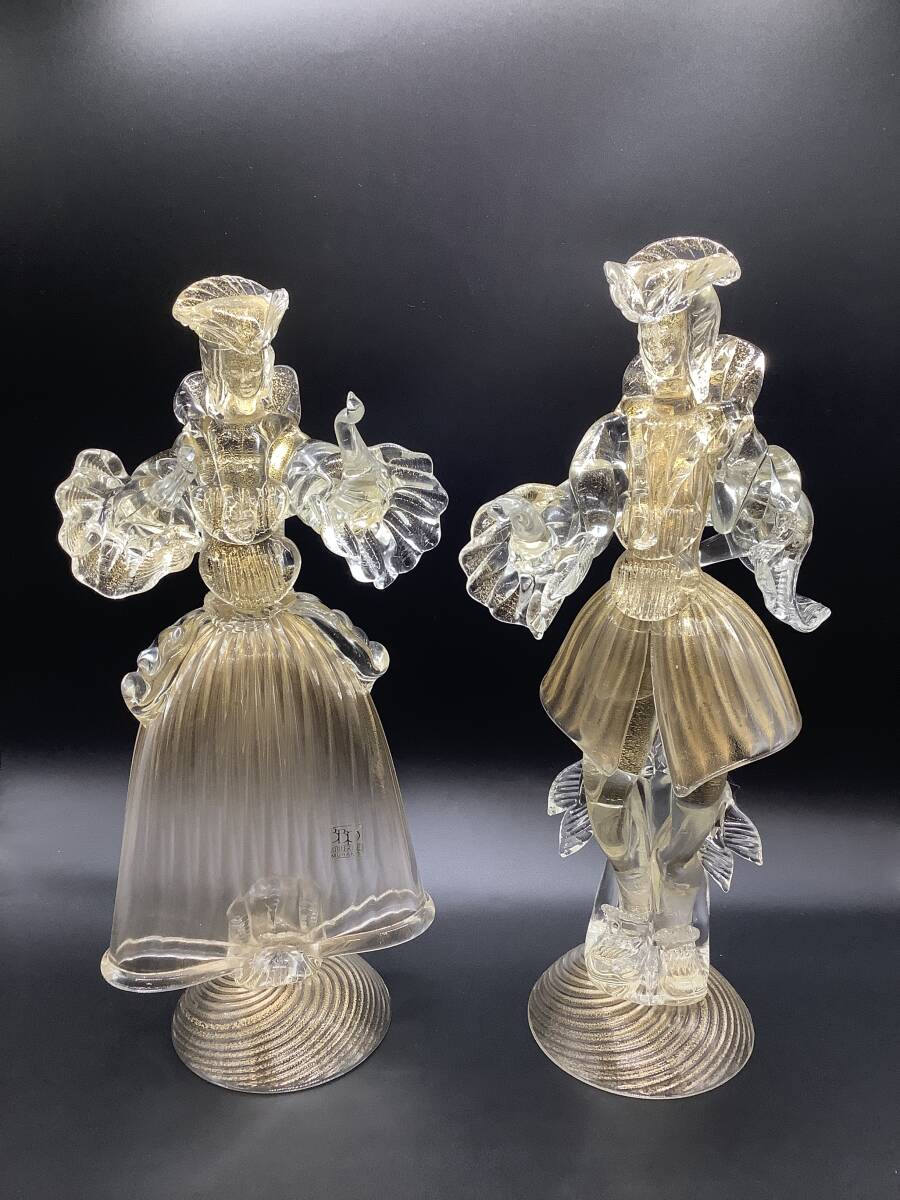 u1018 MURANO ムラーノ ベネチアンガラス 人形 2点 貴公子 貴婦人 32.5cm/32cm 金彩 紳士 淑女の画像1