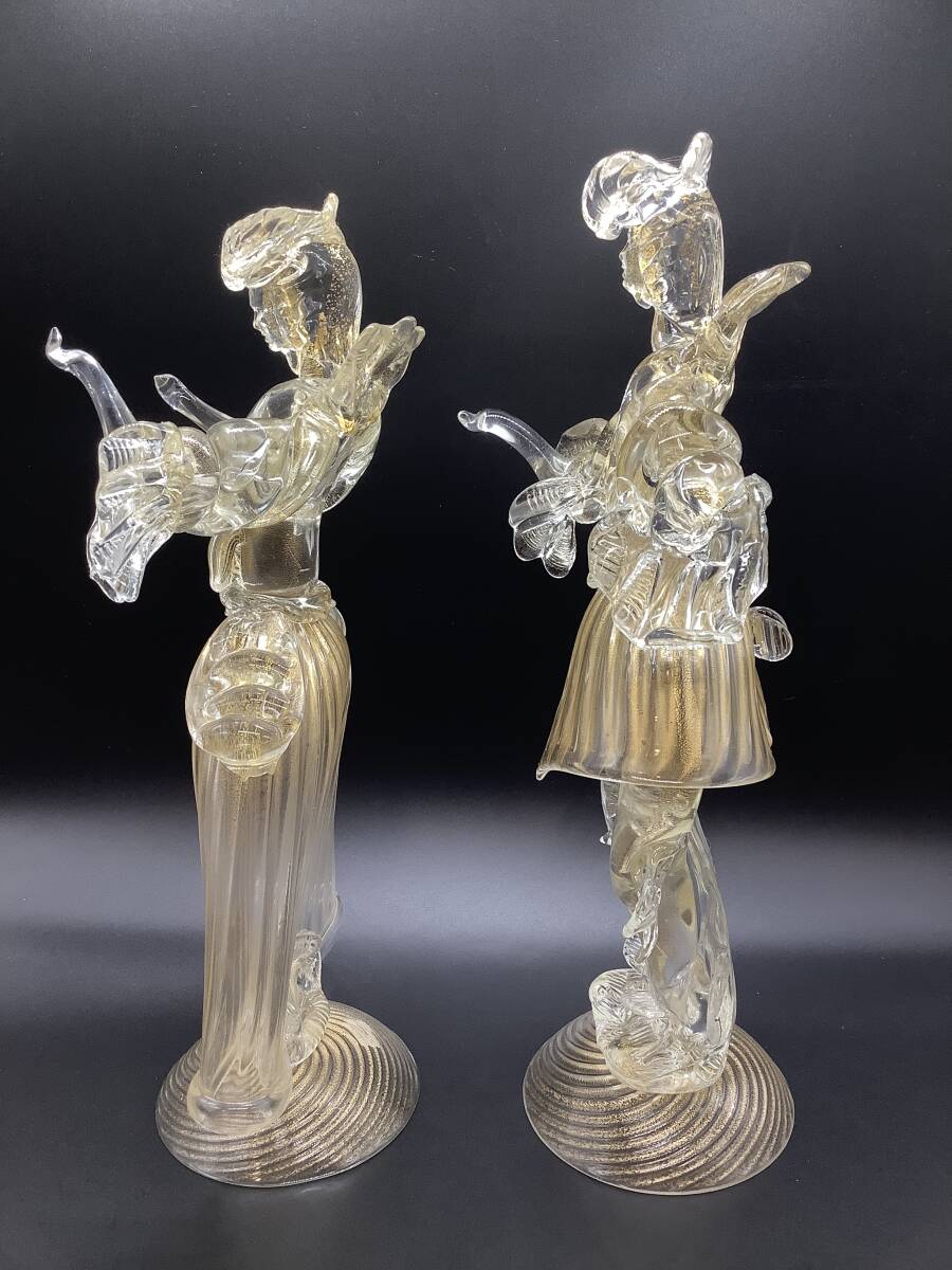 u1018 MURANO ムラーノ ベネチアンガラス 人形 2点 貴公子 貴婦人 32.5cm/32cm 金彩 紳士 淑女の画像6