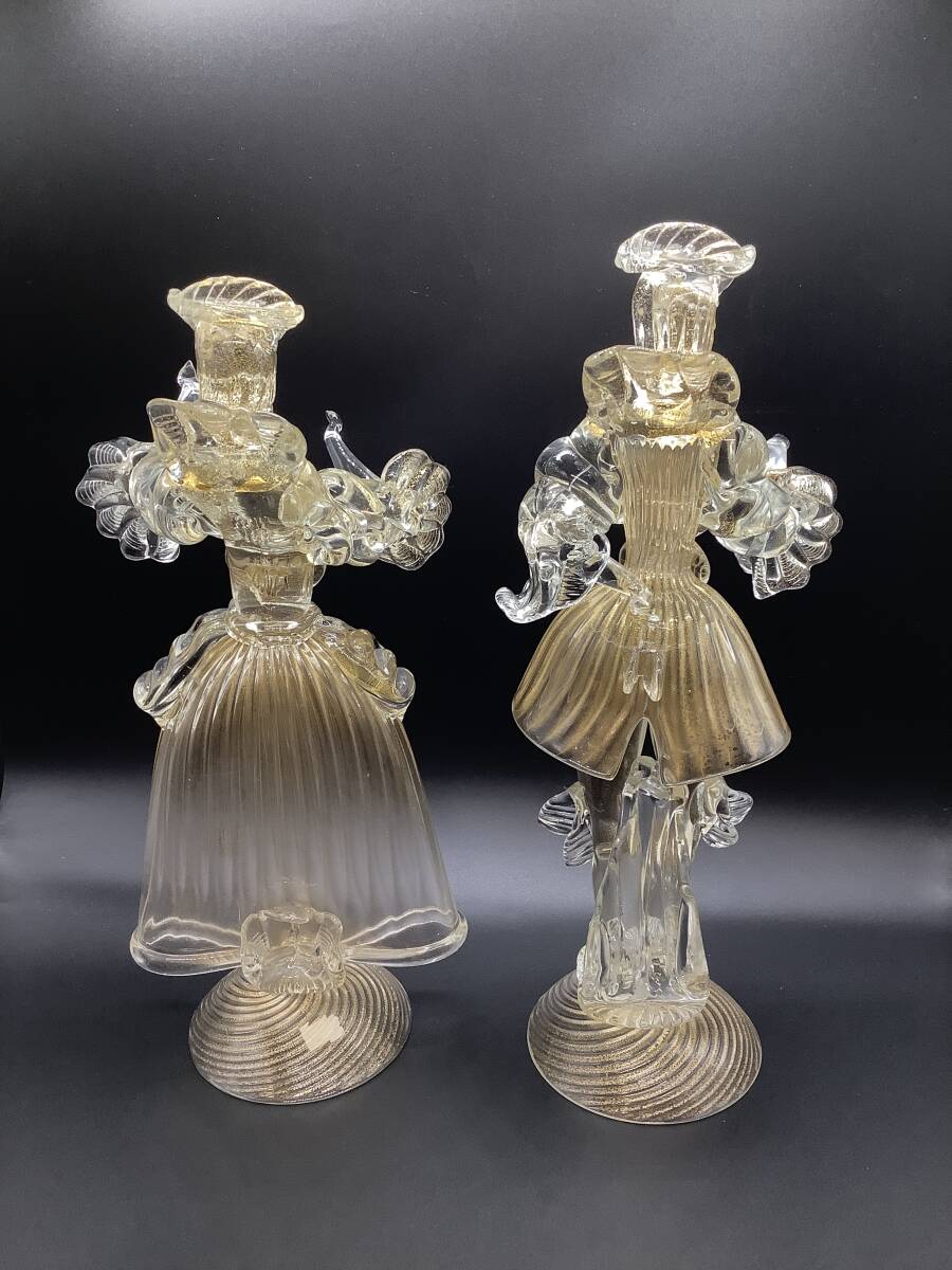 u1018 MURANO ムラーノ ベネチアンガラス 人形 2点 貴公子 貴婦人 32.5cm/32cm 金彩 紳士 淑女の画像5