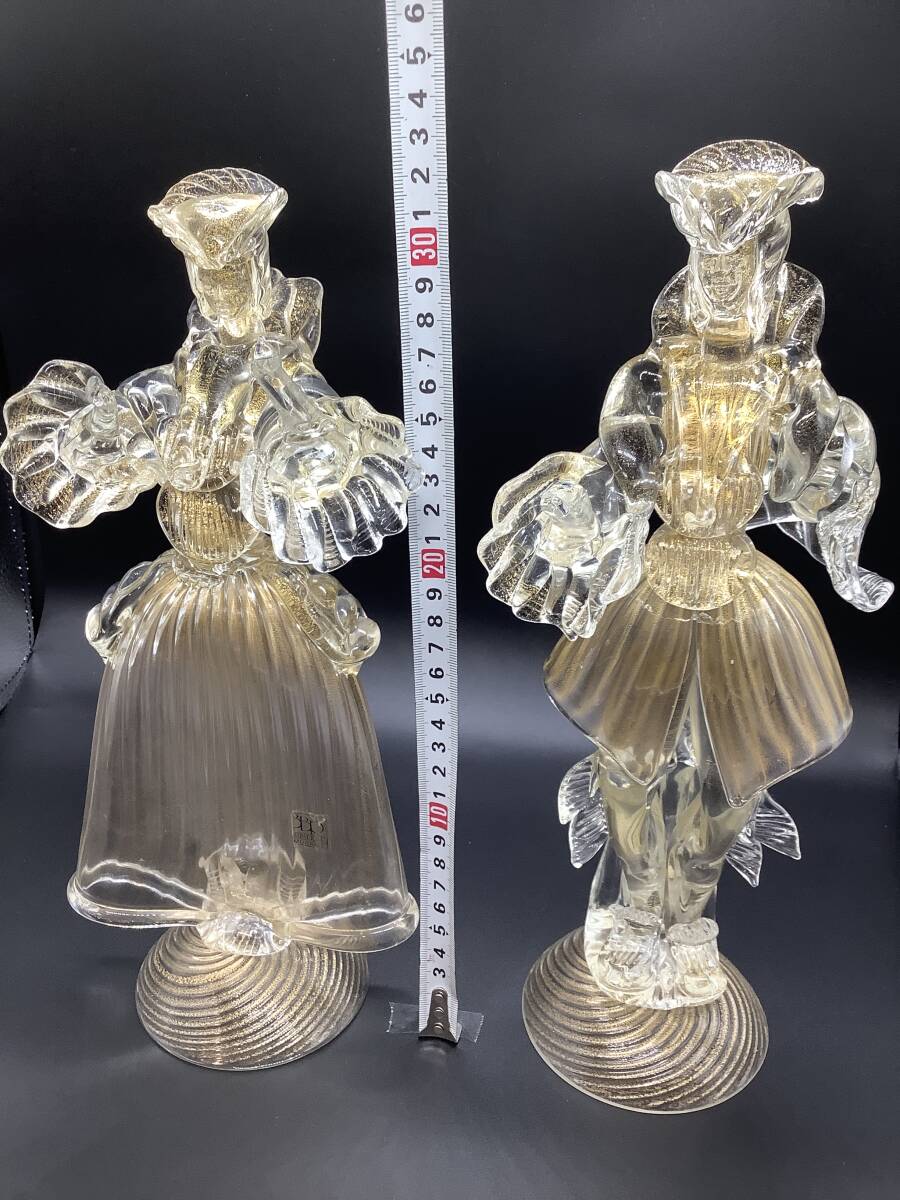 u1018 MURANO ムラーノ ベネチアンガラス 人形 2点 貴公子 貴婦人 32.5cm/32cm 金彩 紳士 淑女の画像7