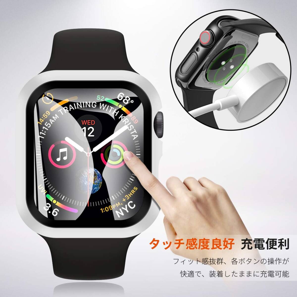 YOFITAR Apple Watch 用 ケース 保護カバー ガラスフィルム 一体型 PC素材 全面保護 超薄型 装着簡単 耐衝撃 (40mm, ホワイト） T101_画像8