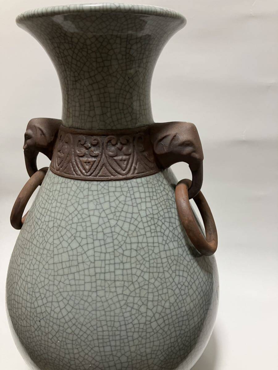【澄今堂】中国美術 唐物 哥釉 活環象耳大花瓶 古美術 旧家蔵出 時代物_画像5