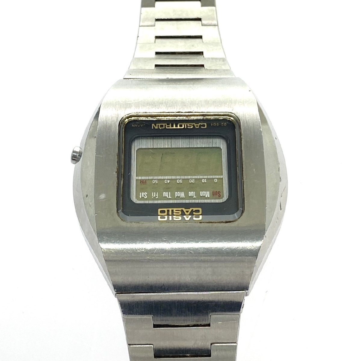 1円スタート CASIO カシオ CASIOTRON カシオトロン 02-502 クォーツ QZ デジタル シルバーカラー メンズ 腕時計 動作未確認_画像3