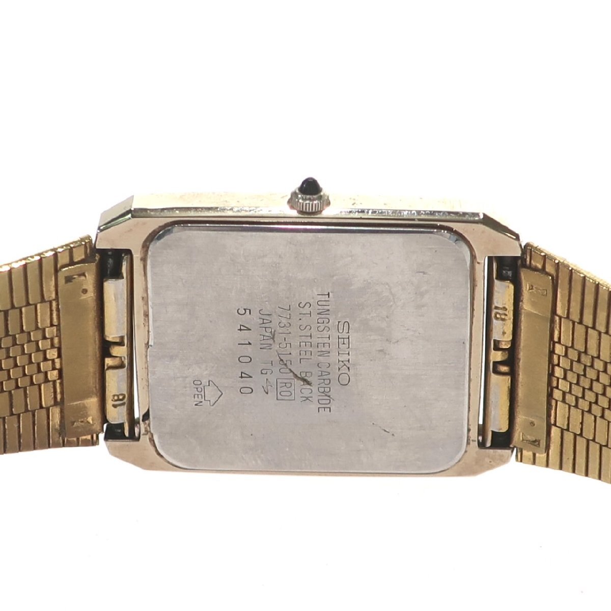 1 jpy start operation goods SEIKO Seiko DOLCE Dolce 7731-5150 quartz QZ square face 3 hands SS Gold face men's wristwatch 