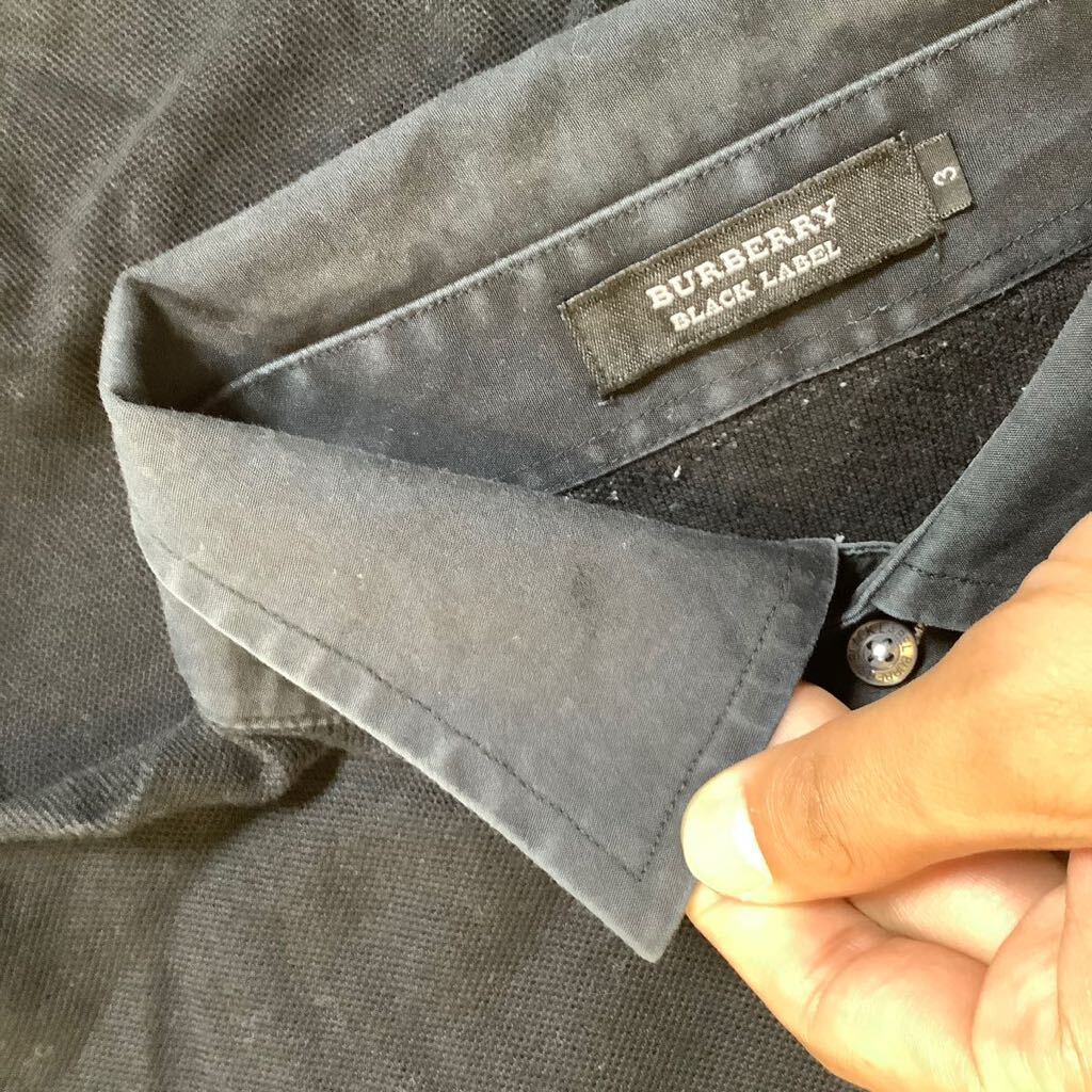 ほ1305 BURBERRY BLACK LABEL バーバリーブラックレーベル 半袖ポロシャツ 3 ブラック 日本製 _画像8