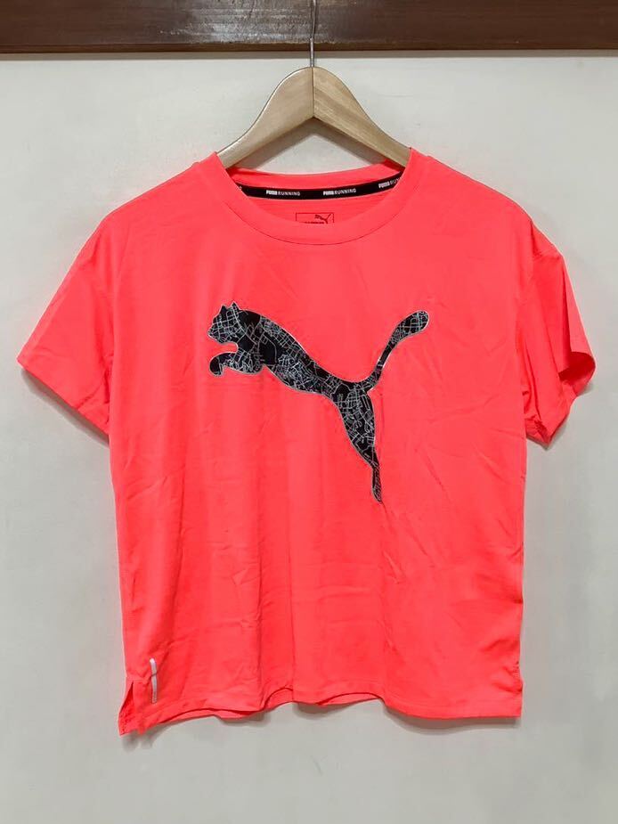 ふ1370 PUMA RUNNING プーマ ランニング メッシュ半袖Tシャツ レディース S ピンク ロゴプリント_画像1