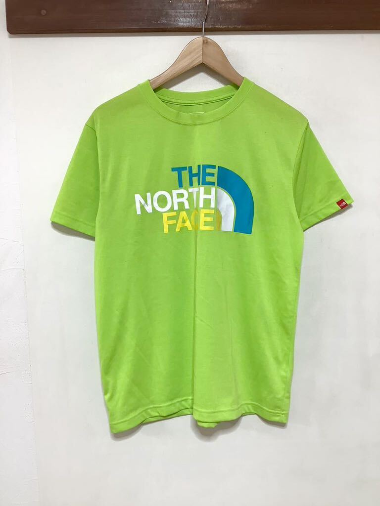 ほ1373 THE NORTH FACE ノースフェイス メッシュ半袖Tシャツ M ライトグリーン ロゴプリント ドライ 速乾 _画像1