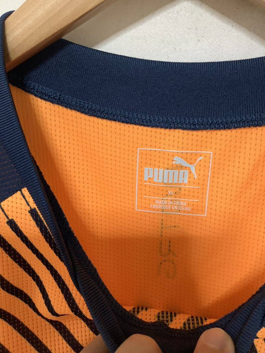 ほ1355 PUMA プーマ メッシュ半袖Tシャツ XL ネイビー/オレンジ ドライ 速乾 ロゴプリント_画像3