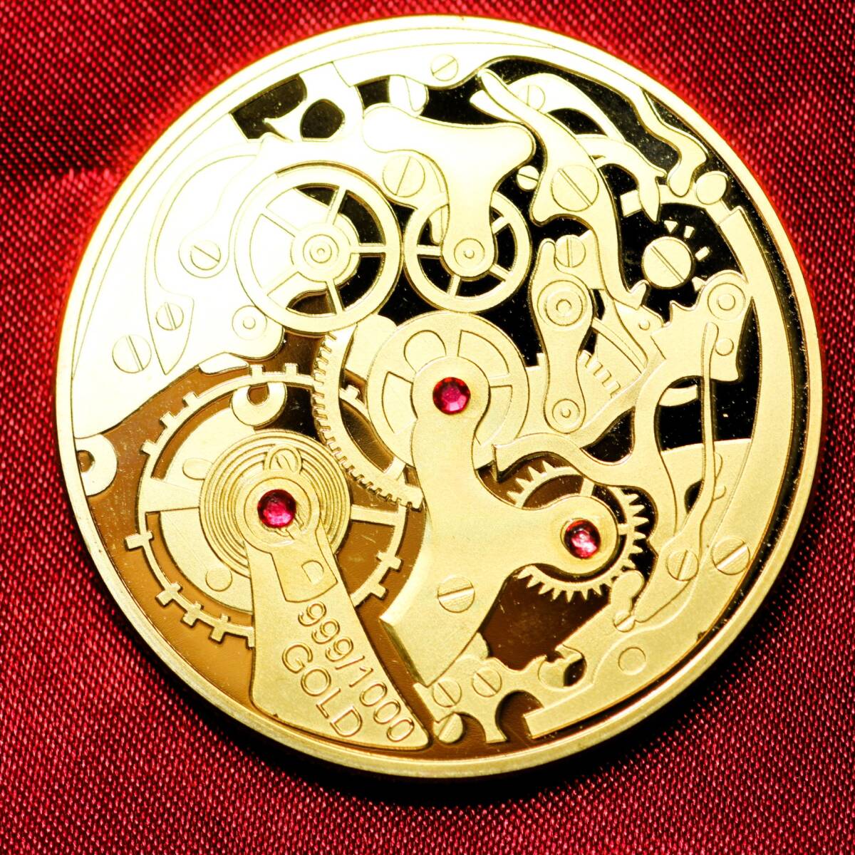 機械式時計 ムーブメント 石付き 金貨 記念メダル 美品 メダル 金 ゴールド 24KGP コイン レプリカ_画像1