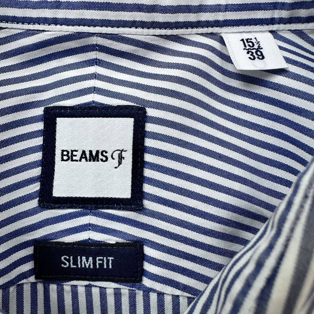 BEAMS F ビームスエフ ワイドカラーシャツ 長袖シャツ SLIMFIT スリムフィット コットン 綿 ストライプ 39_画像3