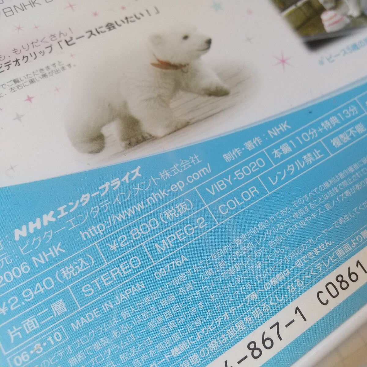 NHK エンタープライズ　ビクター　エンターテイメント　DVD 　白くまピース　日本初・人工哺育の全記録　快挙　動物　保育　美品　中古品　_画像4