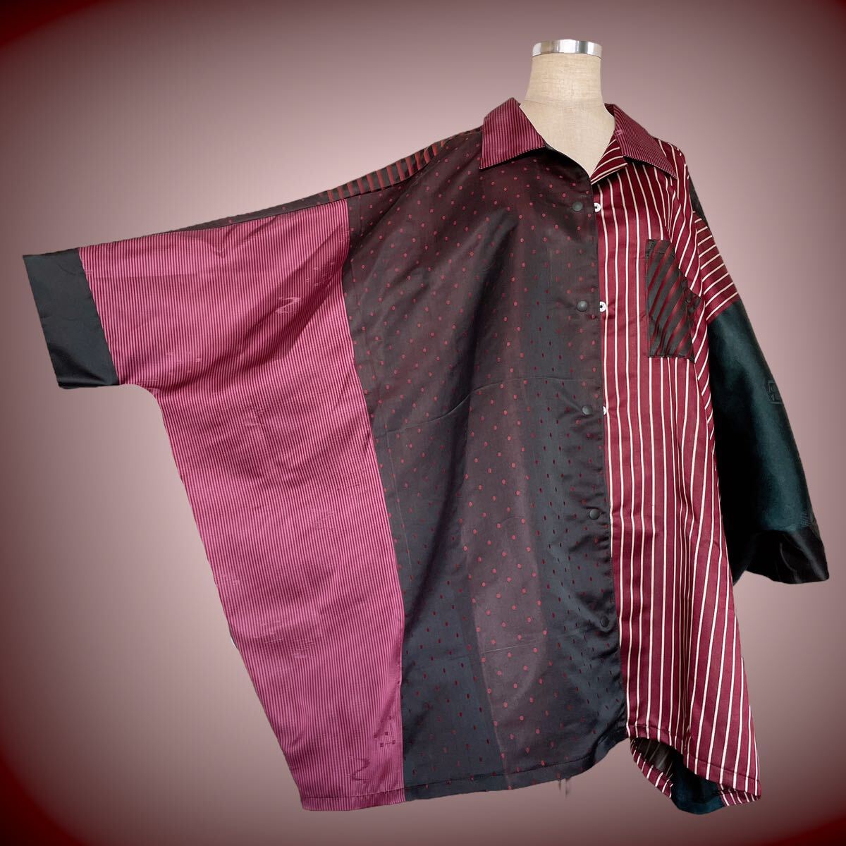 【心和】男女兼用 パッチワーク ドルマンシャツ ビッグシャツ アロハ 大きなサイズ対応 羽織 着物リメイクフリーサイズ N6509_画像8
