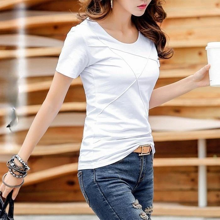 L ラウンドネック 半袖 デザイン Tシャツ 白 シンプル スタイル美 クール カットソー かっこいい 1枚できまる 新品_画像5
