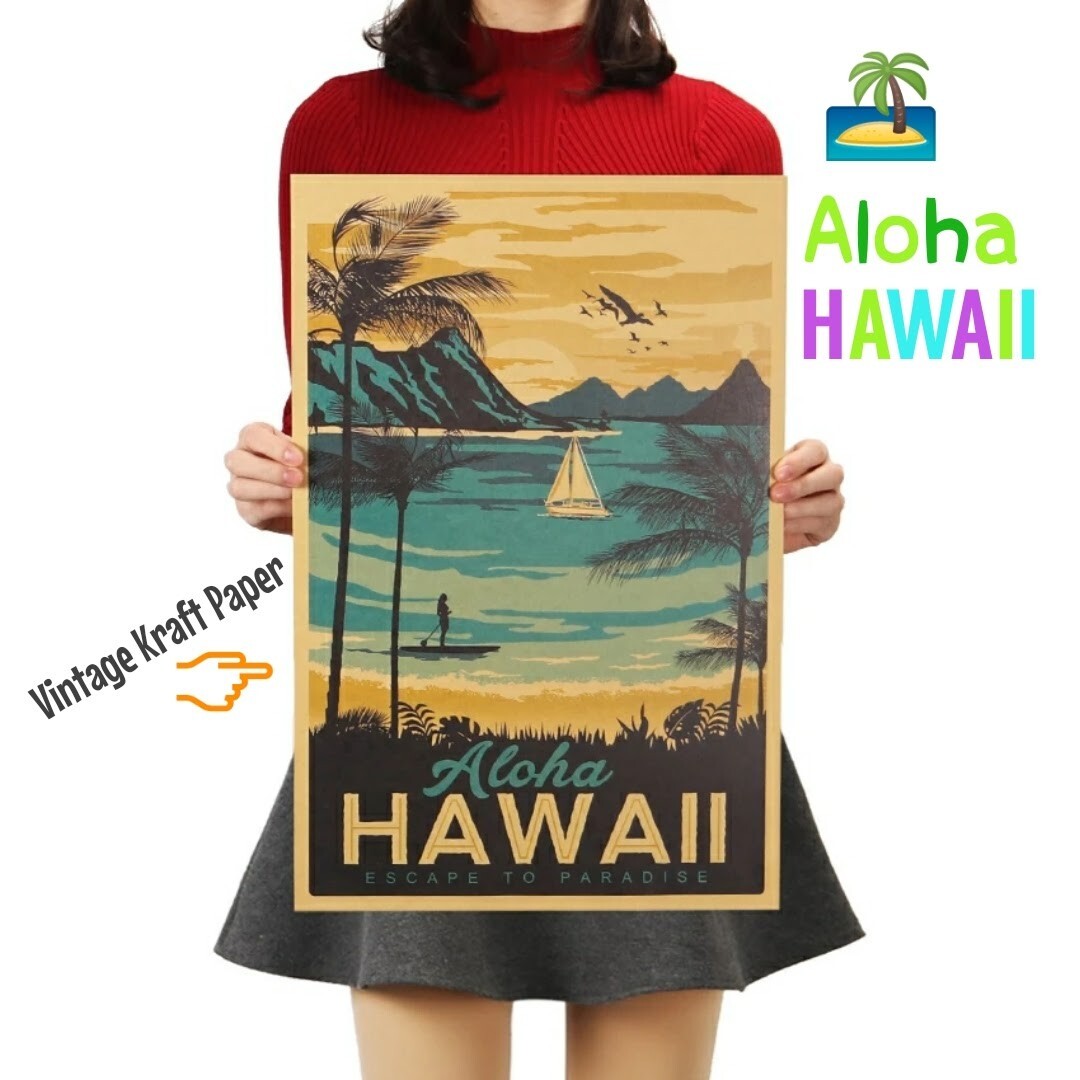 Aloha！Hawaiiビンテージポスター#Hawaii Summer Trip Poster/高級クラフト紙■サイズ：51×34㎝□×1枚：Special Price！送料込み599円_画像1