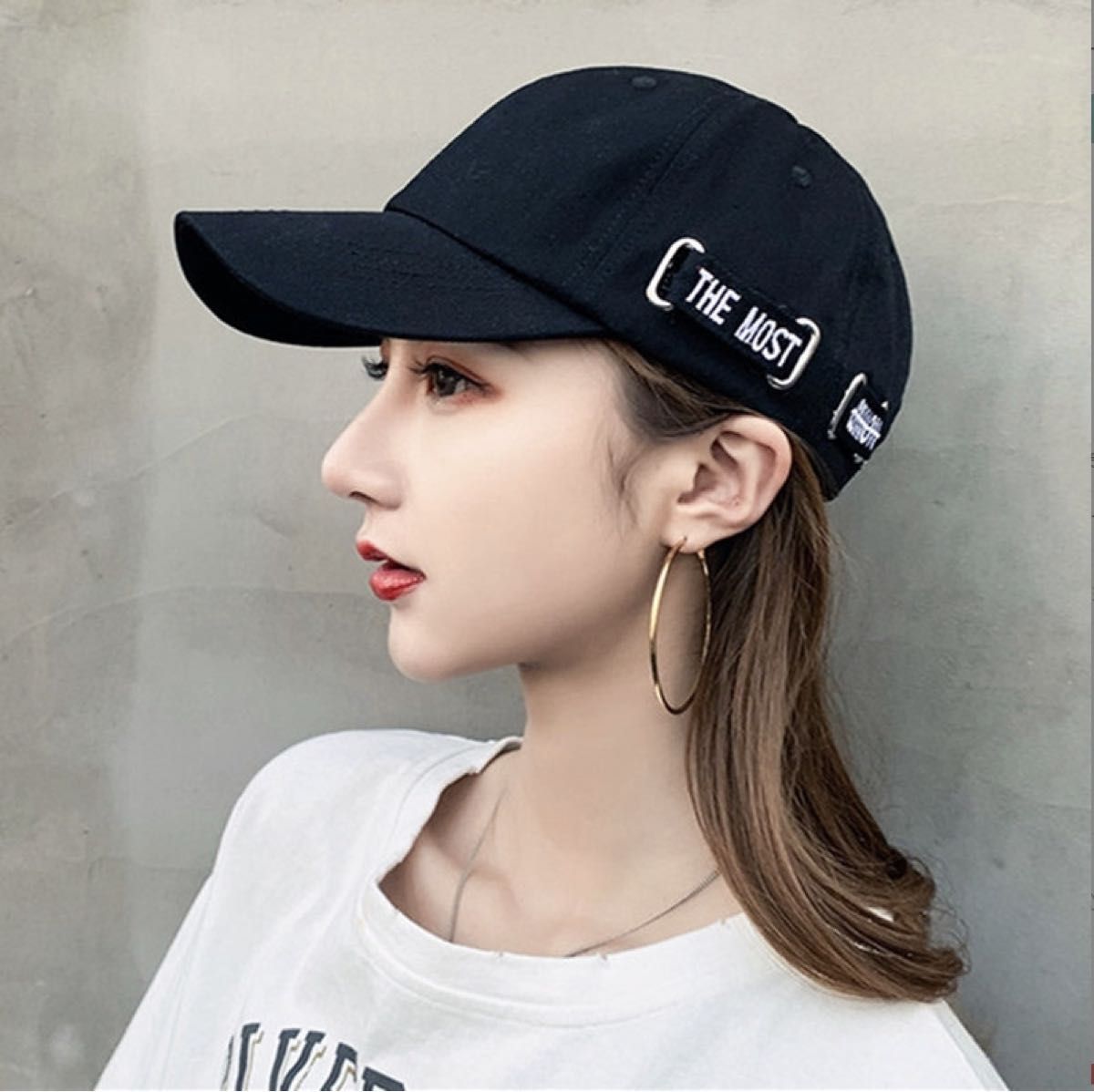 【新品】キャップ　ロゴ　サイズ調整可能　男女兼用　UV対策　つば　帽子 アウトドア スポーツ ゴルフ ブラック 韓国