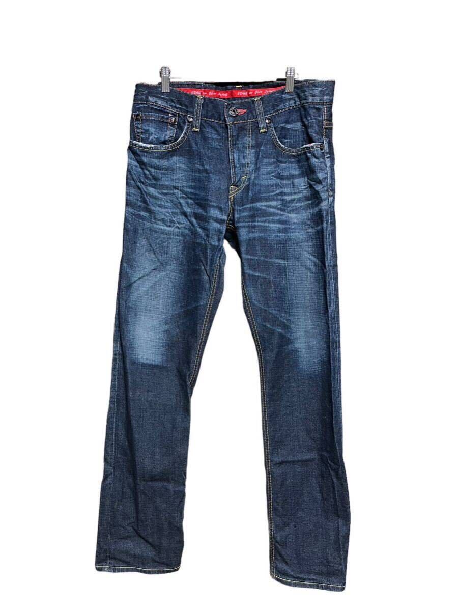 ★日本製 EDWIN edge of blue jeans EG503 メンズ W32 ヒゲ インディゴ デニムパンツ ジーンズ / エドウィン 革パッチ ストレッチ の画像2
