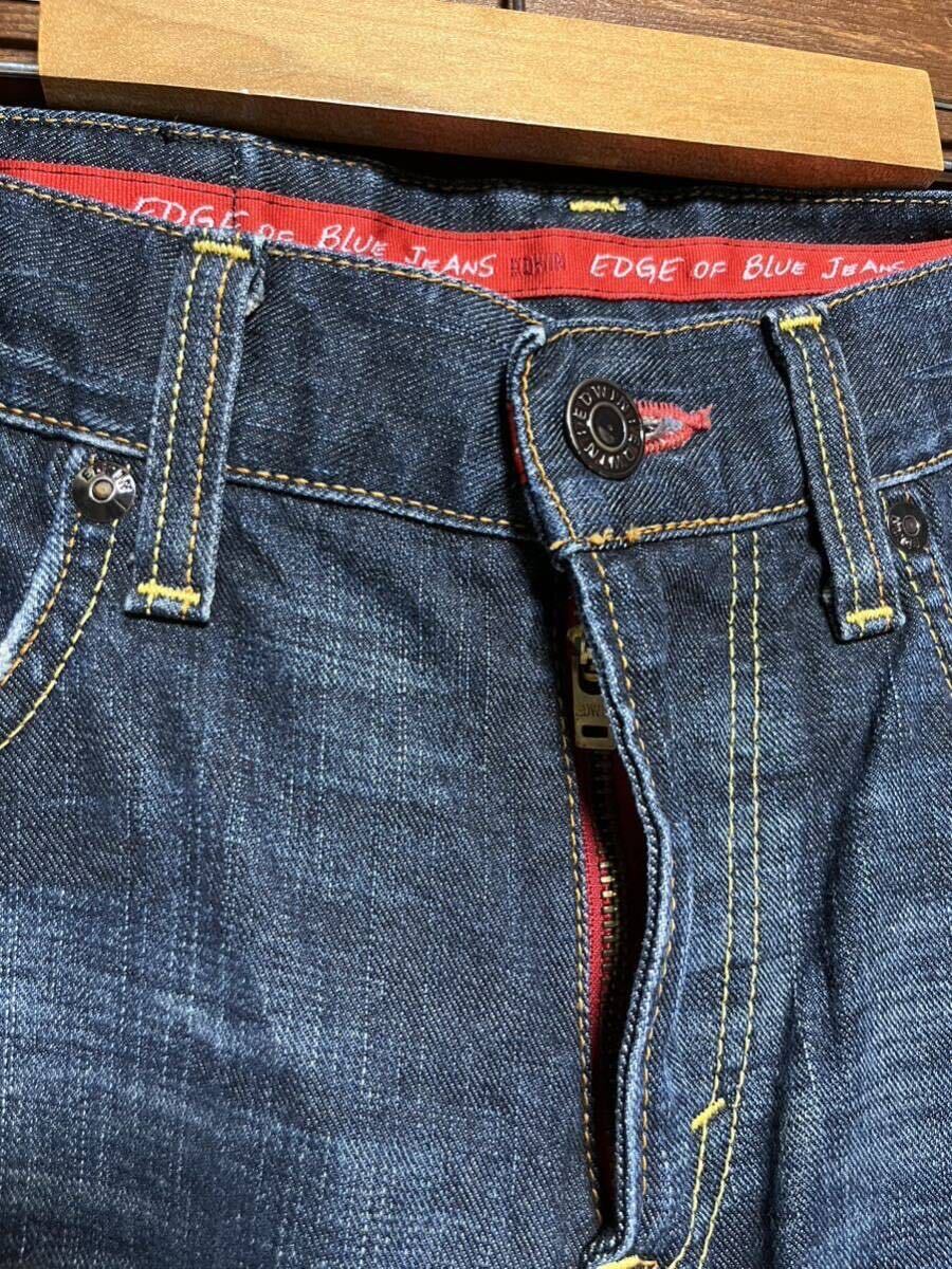 ★日本製 EDWIN edge of blue jeans EG503 メンズ W32 ヒゲ インディゴ デニムパンツ ジーンズ / エドウィン 革パッチ ストレッチ の画像5