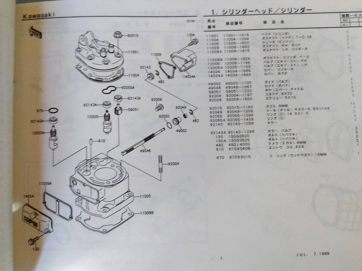 【絶版】　カワサキ　KX１２５－H１ パーツカタログ　_画像4