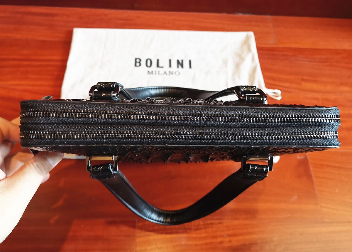 最上級逸品※定価18万◆イタリア・ミラノ発*BOLINI/ボリニ・最上級牛革・クロコダイル*トートバッグ/黒の画像6