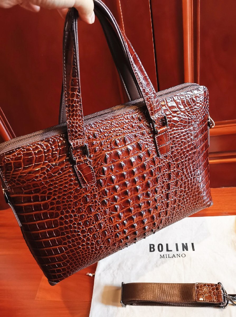 最高級逸品20万◆イタリア・ミラノ発*BOLINI/ボリニ・最上級牛革・クロコダイル*ビジネスバック/ブリーフケース・茶色_画像6