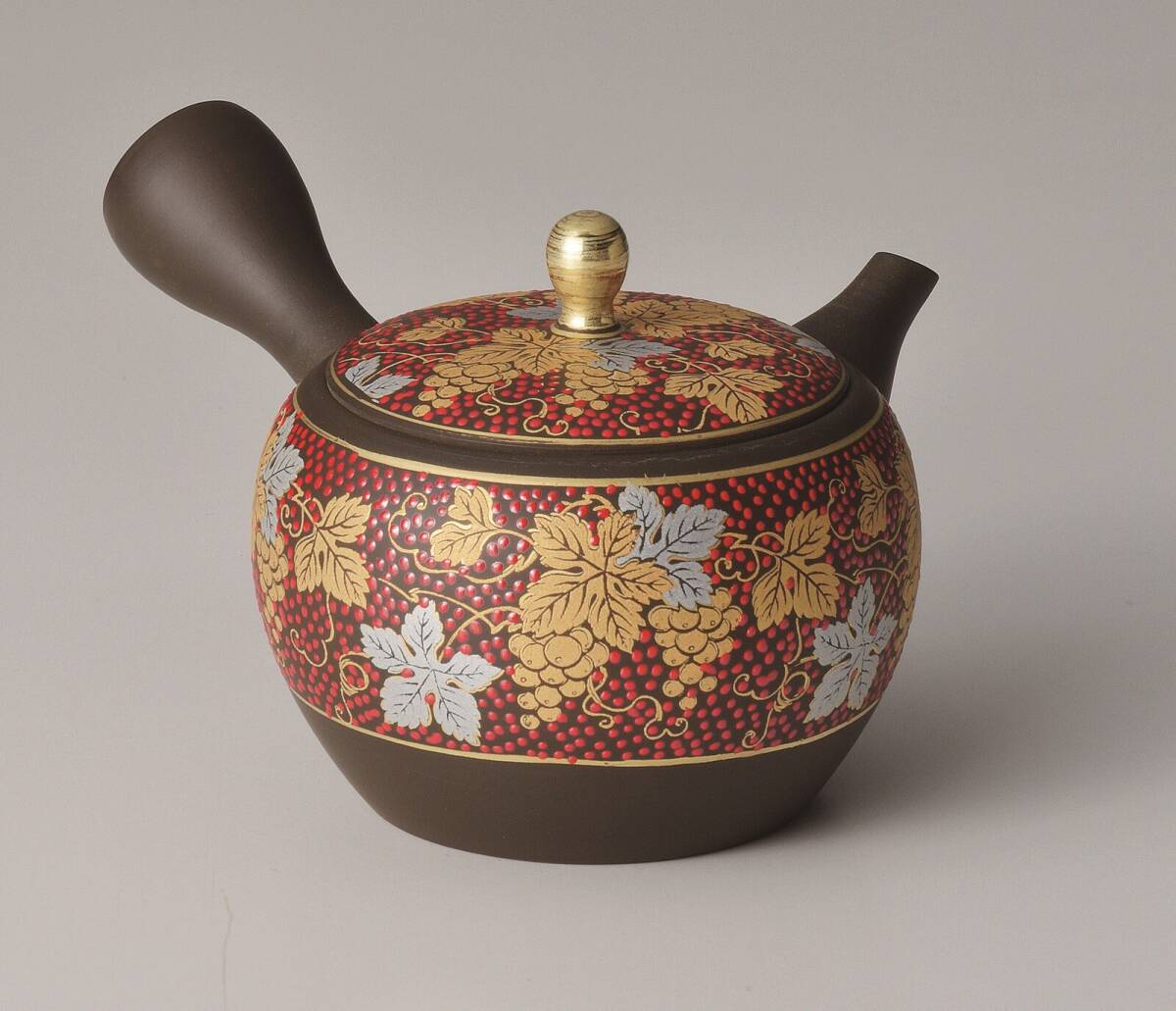 常滑焼 梅原廣隆 玉光 赤粒山葡萄急須 Y67 茶器 お茶 煎茶 深 常滑焼 梅原廣隆 玉光 赤粒山葡萄急須 Y67 茶器 お茶 煎茶 深