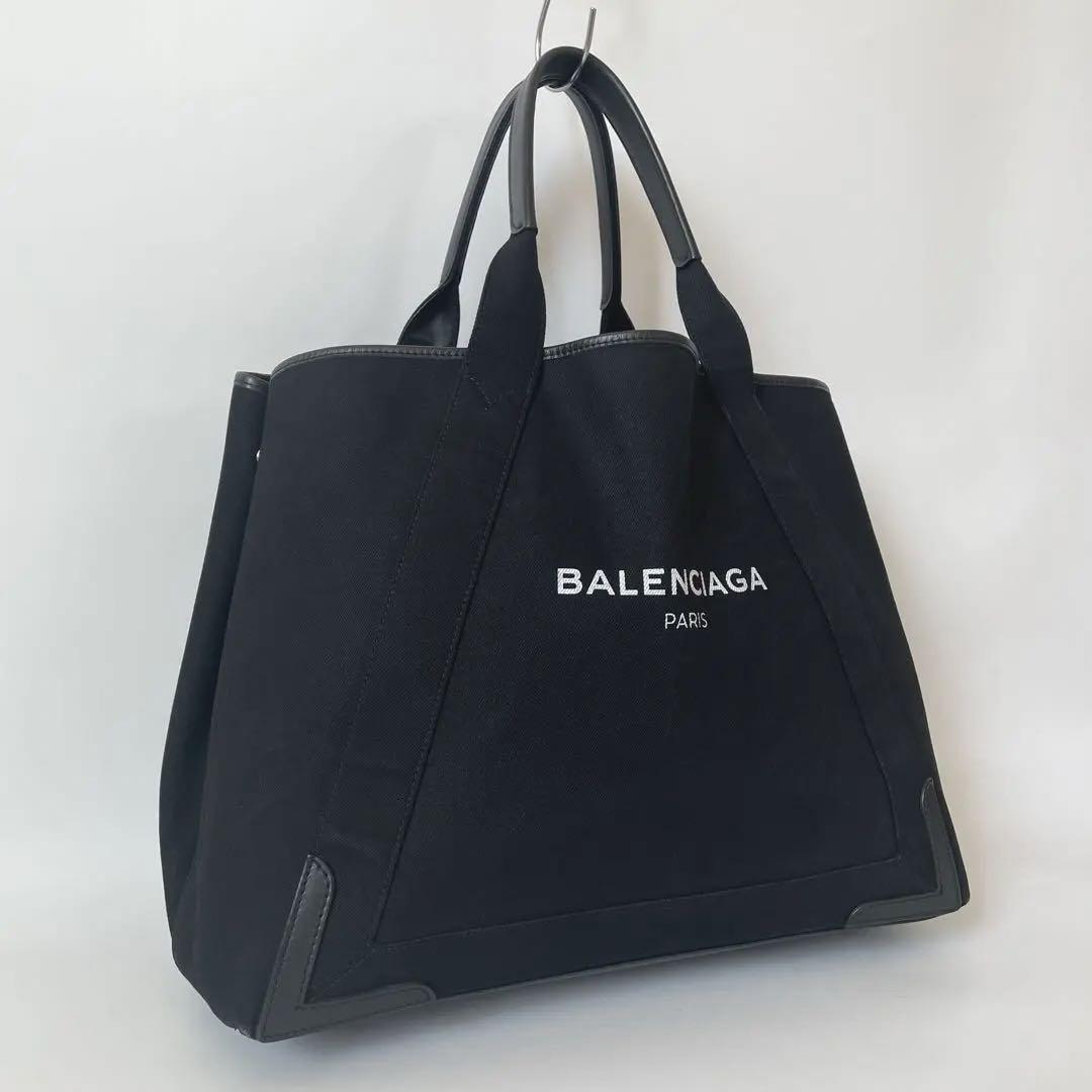 [ превосходный товар * сумка имеется ]BALENCIAGA Balenciaga темно-синий бегемот sM размер M плечо .. большая вместимость парусина кожа черный чёрный 339936