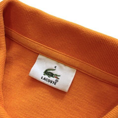 【LACOSTE】 ラコステ 半袖 ポロシャツ メンズ 4 M相当 オレンジ ワンポイント 刺繍 鹿の子 ブランド ロゴ ゴルフ 古着 USED 日本製_画像6