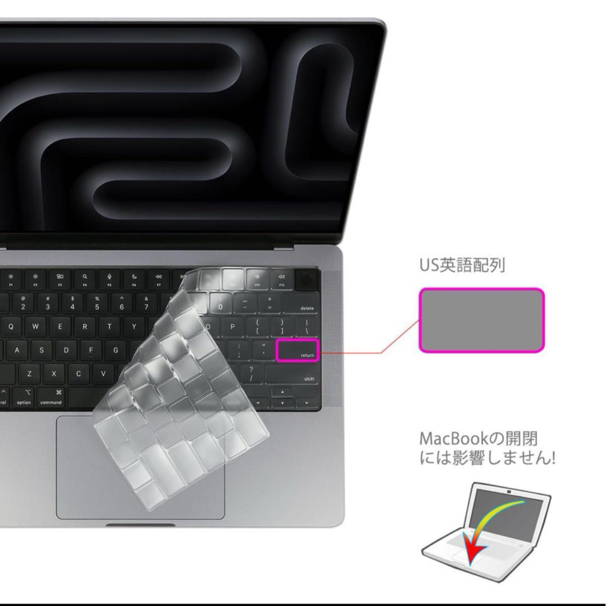 US英語配列 MacBook Pro 14 / Pro 16 インチ 用 キーボードカバー 保護 フィルム 防水防塵カバー 超薄