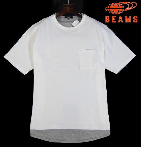 E日05435新品▼ ビームス BEAMS フェイクレイヤード 半袖カットソー 【 XL 】 半袖Tシャツ 重ね着 Tシャツ ホワイト系_画像1