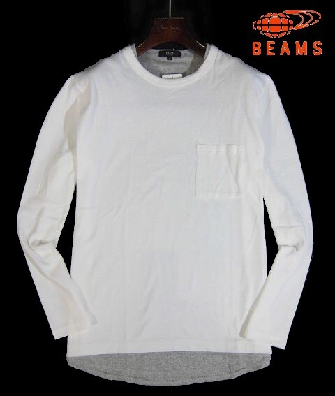 E土05405新品▼ ビームス BEAMS フェイクレイヤー ロングスリーブTシャツ 長袖Tシャツ 【 M 】 長袖カットソー 重ね着 ロンT ホワイト系_画像1