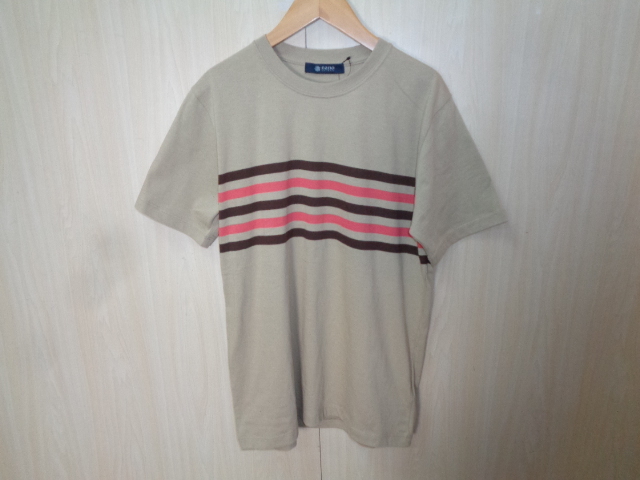 b972◆NANO UNIVERSE 先染めパネルボーダーTシャツ◆ナノ・ユニバース サイズM ベージュ クルーネック 半袖Tシャツ ゆうパケット