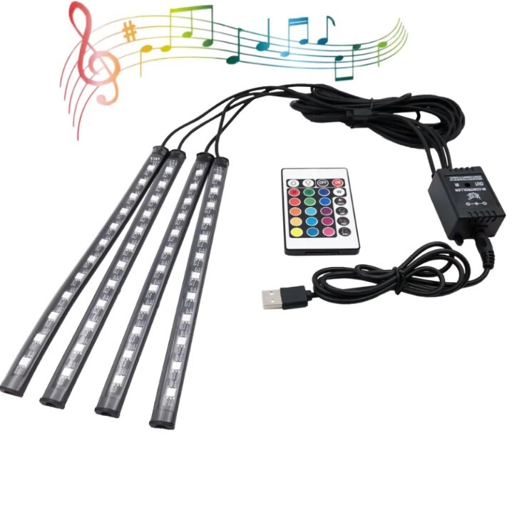 車 LED テープライト 音に反応 USB式 車内装飾用 防水 足下照明 8色切替_画像2