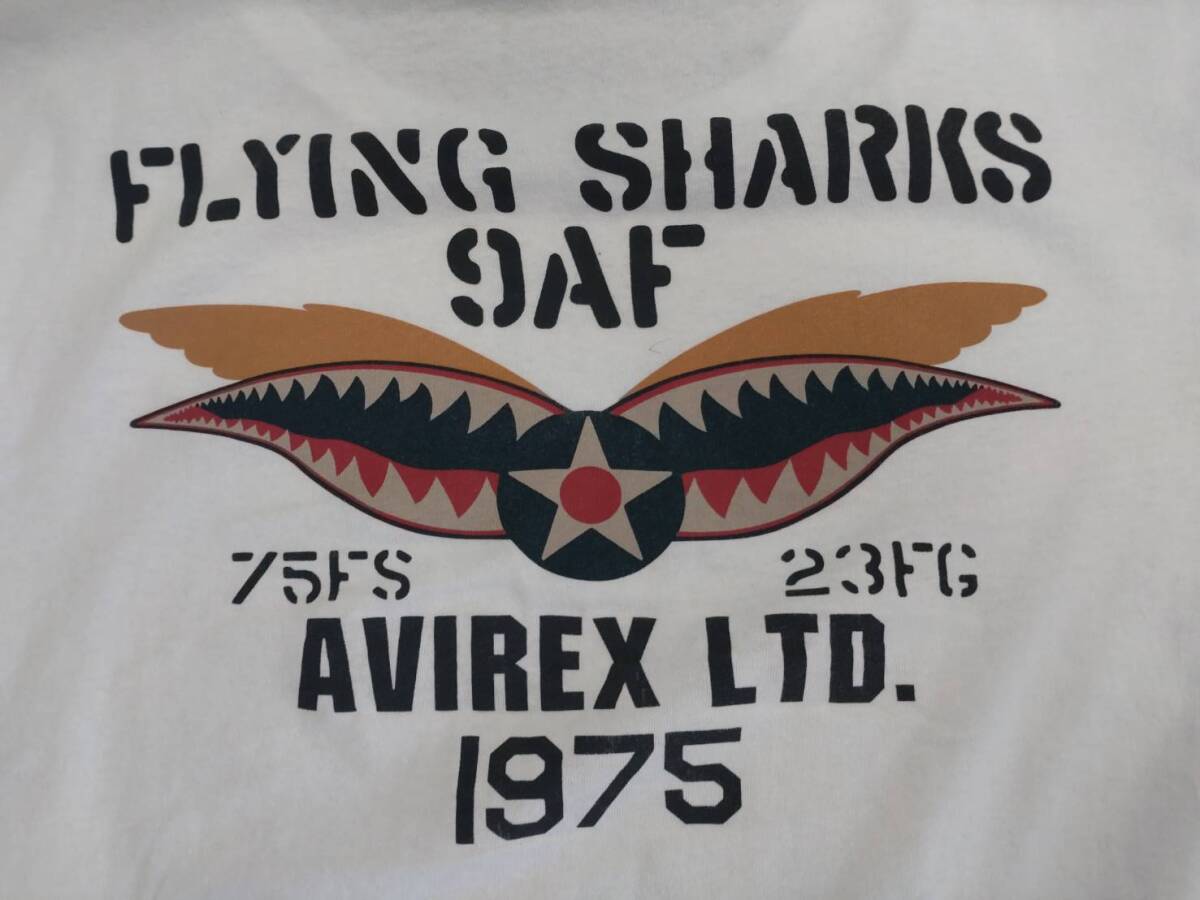 アヴィレックス XL フライングシャークス Tシャツ 半袖 白 ホワイト 刺繍 フルデコ スカジャン スカシャツ ミリタリー 空軍 シャツ AVIREX の画像4