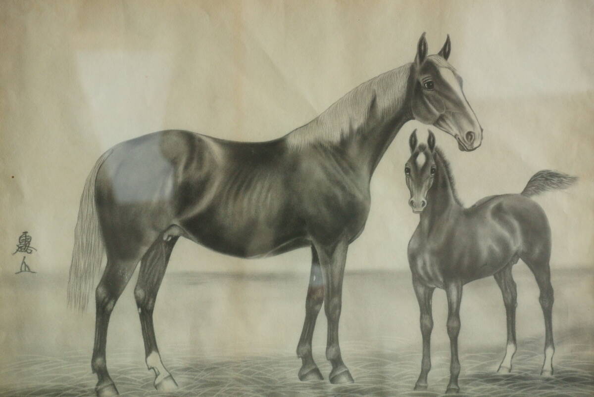 . mountain (. middle Kiyoshi .) parent . horse charcoal drawing genuine work guarantee inspection ] illusion. horse .. Hokkaido 