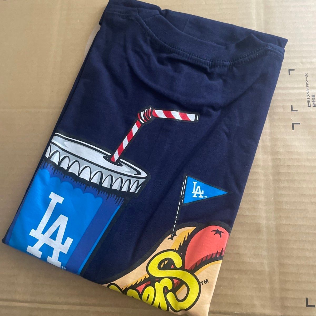  LA ドジャース　半袖 Tシャツ　ネイビー XL ベースボール スポーツ観戦 球場 ホットドッグデザイン メジャー   送料無料