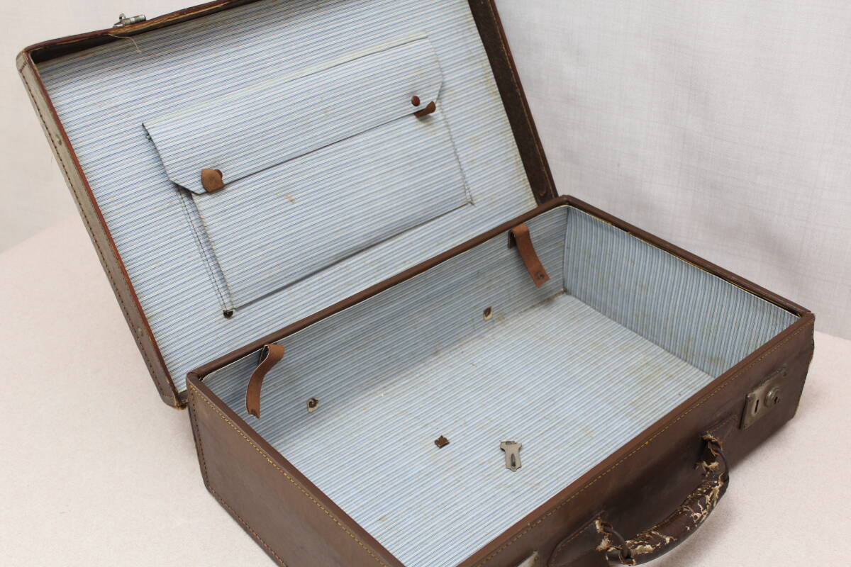 **ic# antique leather made trunk 2 point together bag bag interior suitcase retro storage case 