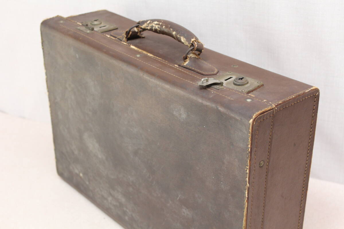 **ic# antique leather made trunk 2 point together bag bag interior suitcase retro storage case 