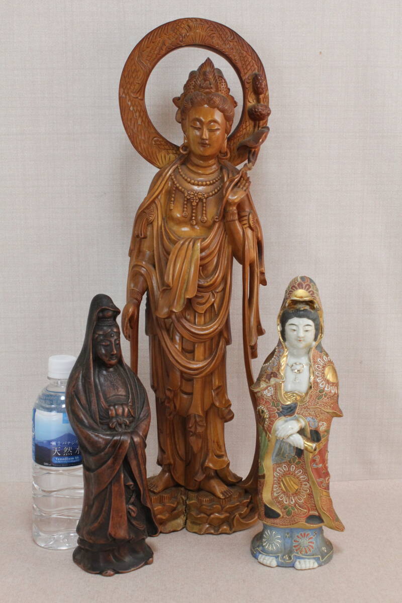 **ic# Kutani . sound bodhisattva image . image overglaze enamels gold paint ornament Buddhism fine art Buddhist image . sound sama other 3 point together tree carving Buddhist image copper made? tree carving Buddhist image antique goods work of art 