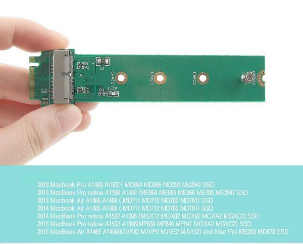 新品良品即決■送料無料 2013/14/15 MacBook Air pro12+16 ピン⇔PCIe x4 M.2 NGFF M-Key（type 2280）SSD変換アダプターの画像5