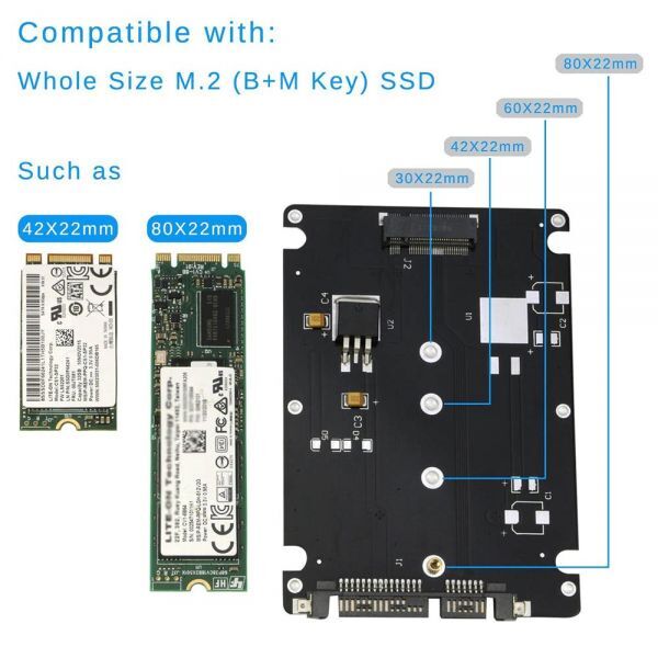 新品即決■送料無料M.2 NGFF SSD→SATA3.0 6Gbps/2.5インチHDD/SSD 省スペース設計2242 2260 2280対応【簡単装着SSD変換 ケースセット】