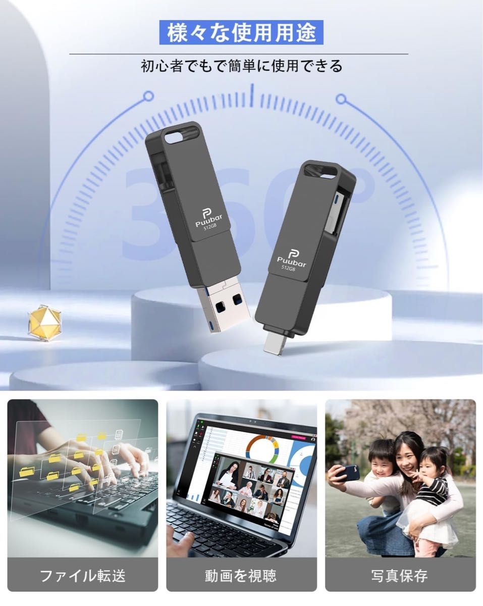 【新品未開封】USBメモリ　512GB/４in1usbメモリーフラッシュドライブ　iPhone対応　黒