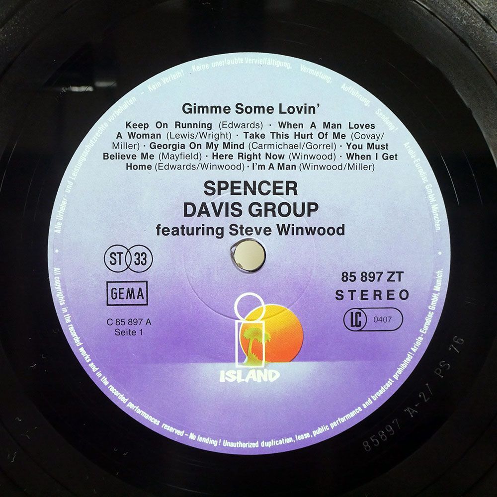 SPENCER DAVIS GROUP/GIMME SOME LOVIN’/ISLAND 85897ZT LPの画像2