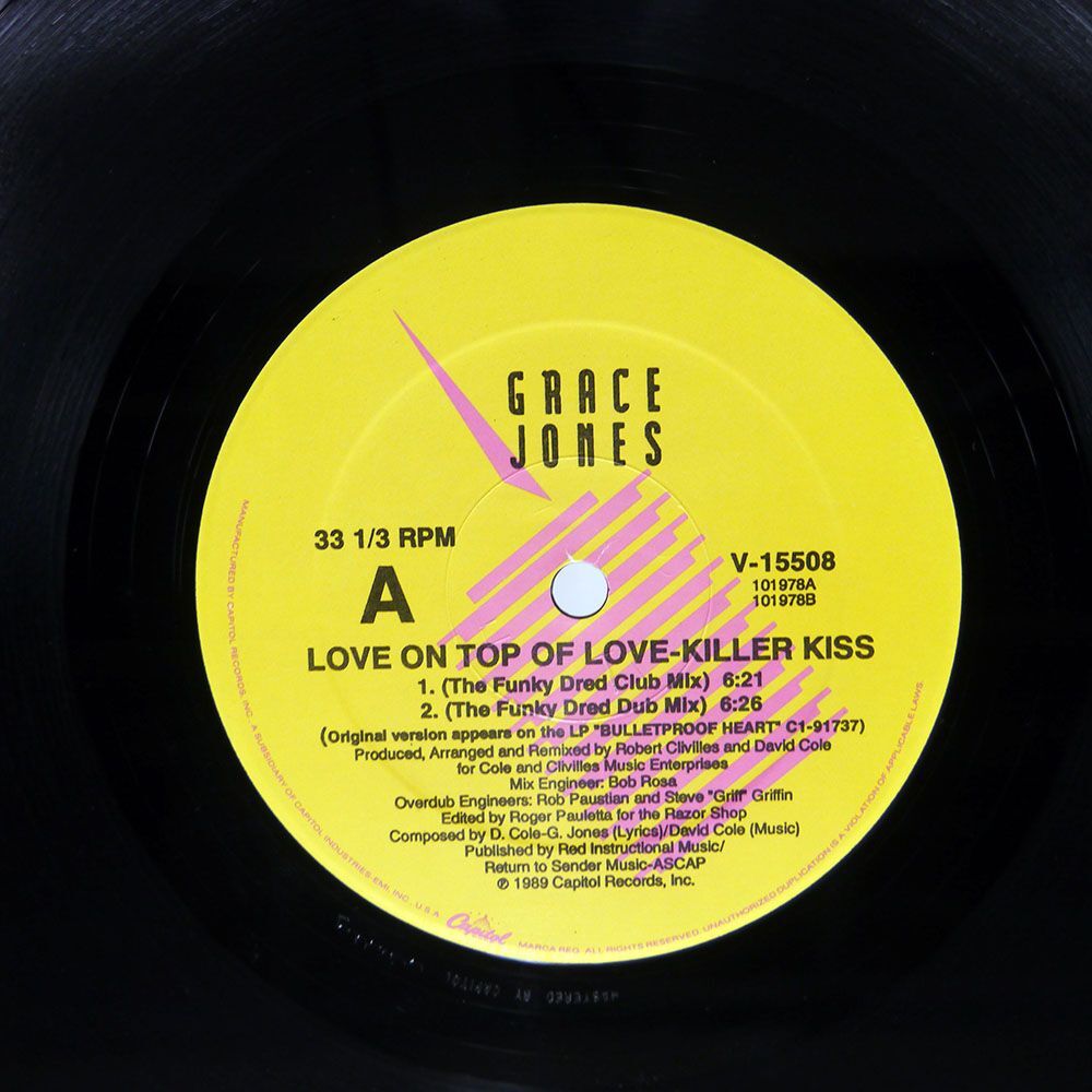 米 GRACE JONES/LOVE ON TOP OF LOVE (KILLER KISS)/CAPITOL V15508 12の画像2