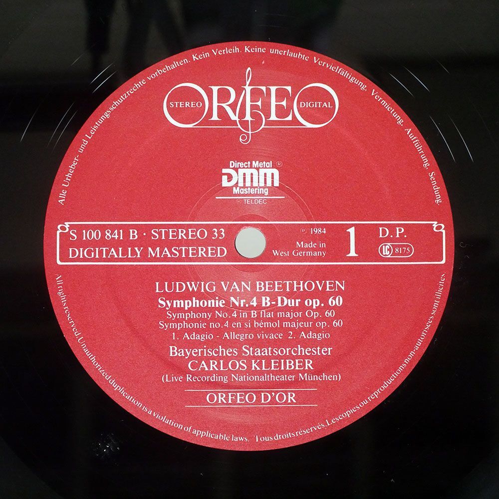 独 帯付き カルロス・クライバー/ベートーヴェン 交響曲第4番/ORFEO 10PC10000 LP_画像2