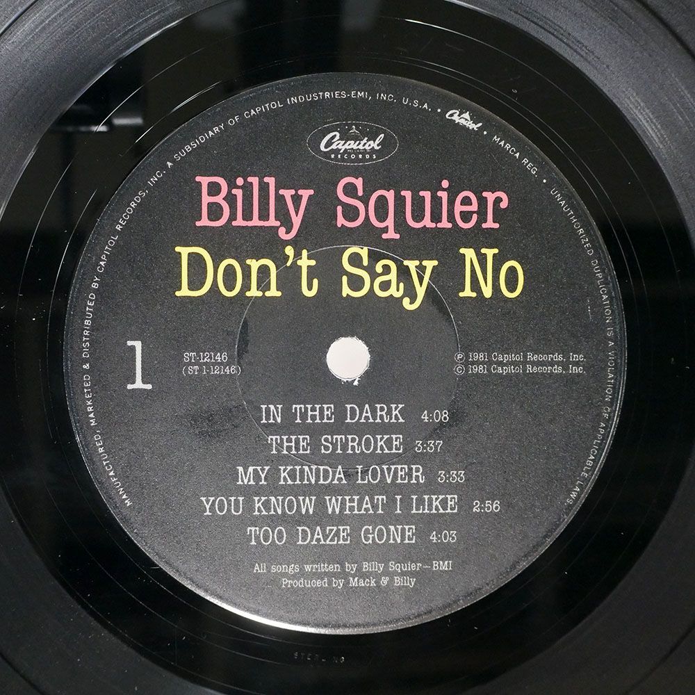 米 BILLY SQUIER/DON’T SAY NO!/CAPITOL ST12146 LP_画像2