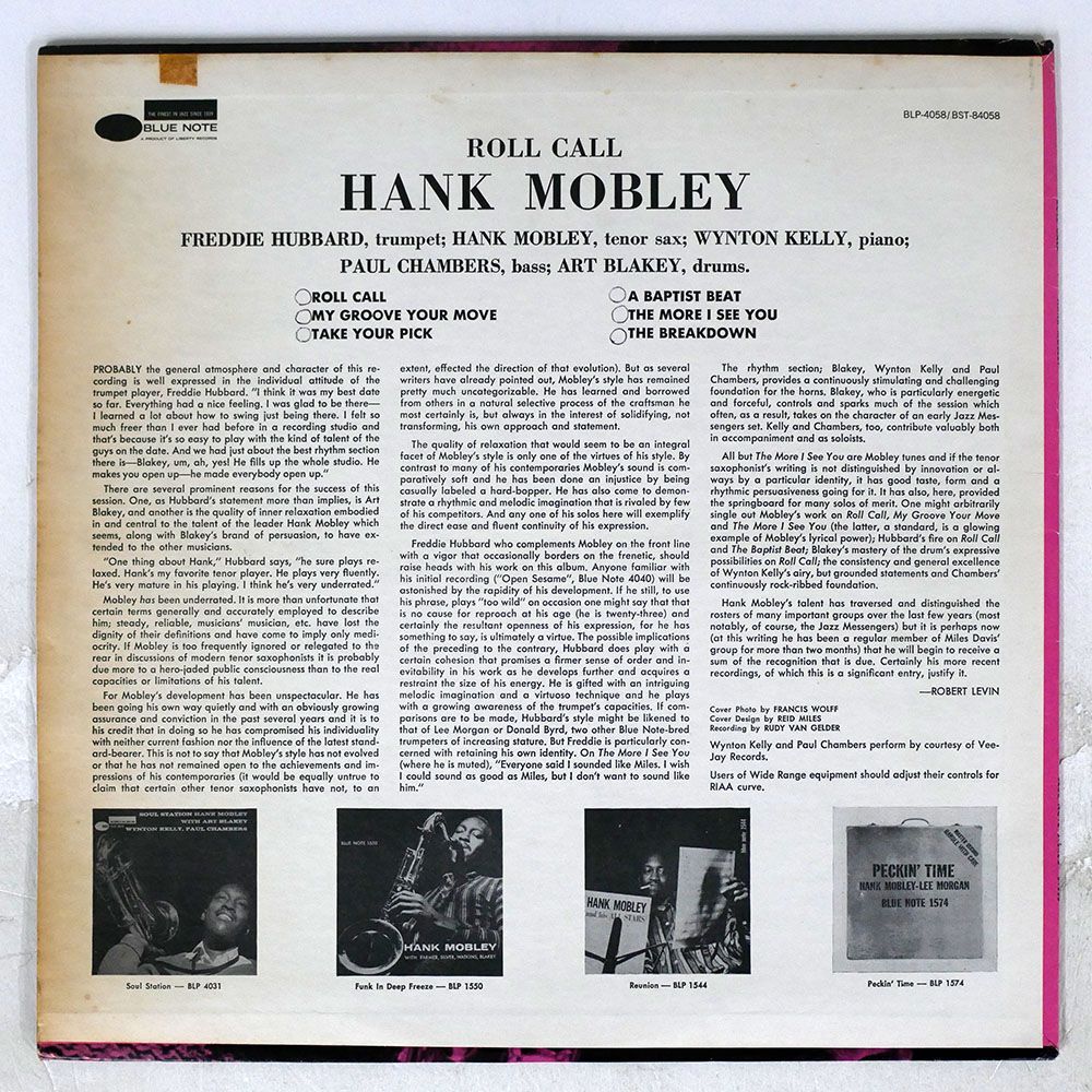 米 HANK MOBLEY/ROLL CALL/BLUE NOTE BST84058 LP_画像2