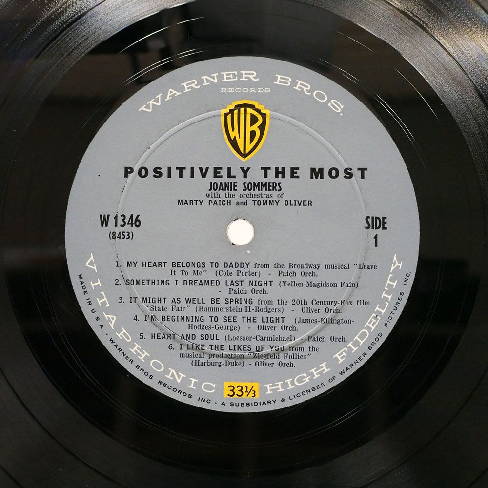 米 JOANIE SOMMERS/POSITIVELY THE MOST/WARNER BROS. W1346 LP_画像2