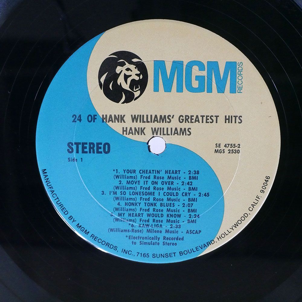 米 HANK WILLIAMS/24 OF GREATEST HITS/MGM SE47552 LP_画像2