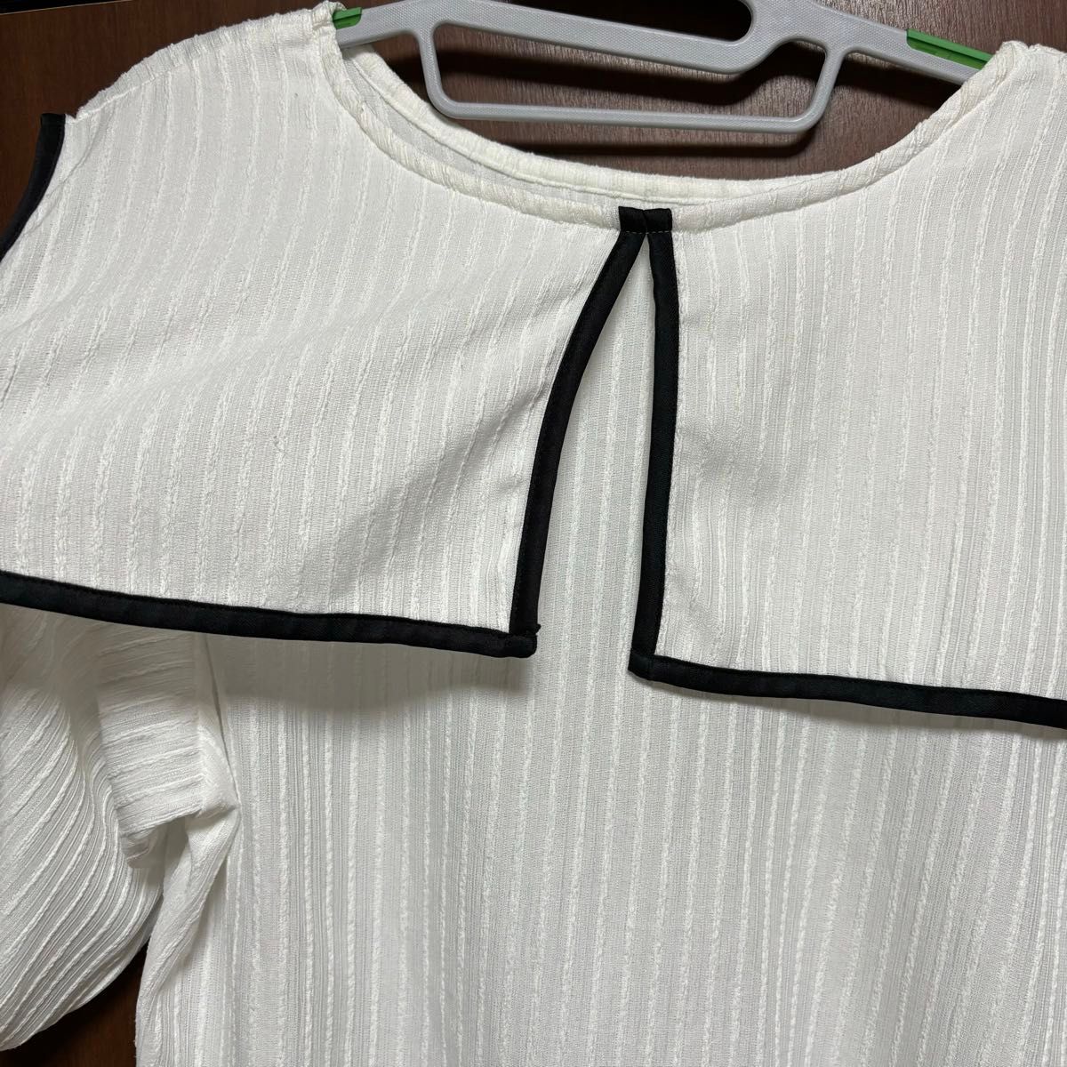 カットソー Tシャツ トップス 白 ホワイト 半袖 プルオーバー ビック衿 セーラー襟 Lサイズ