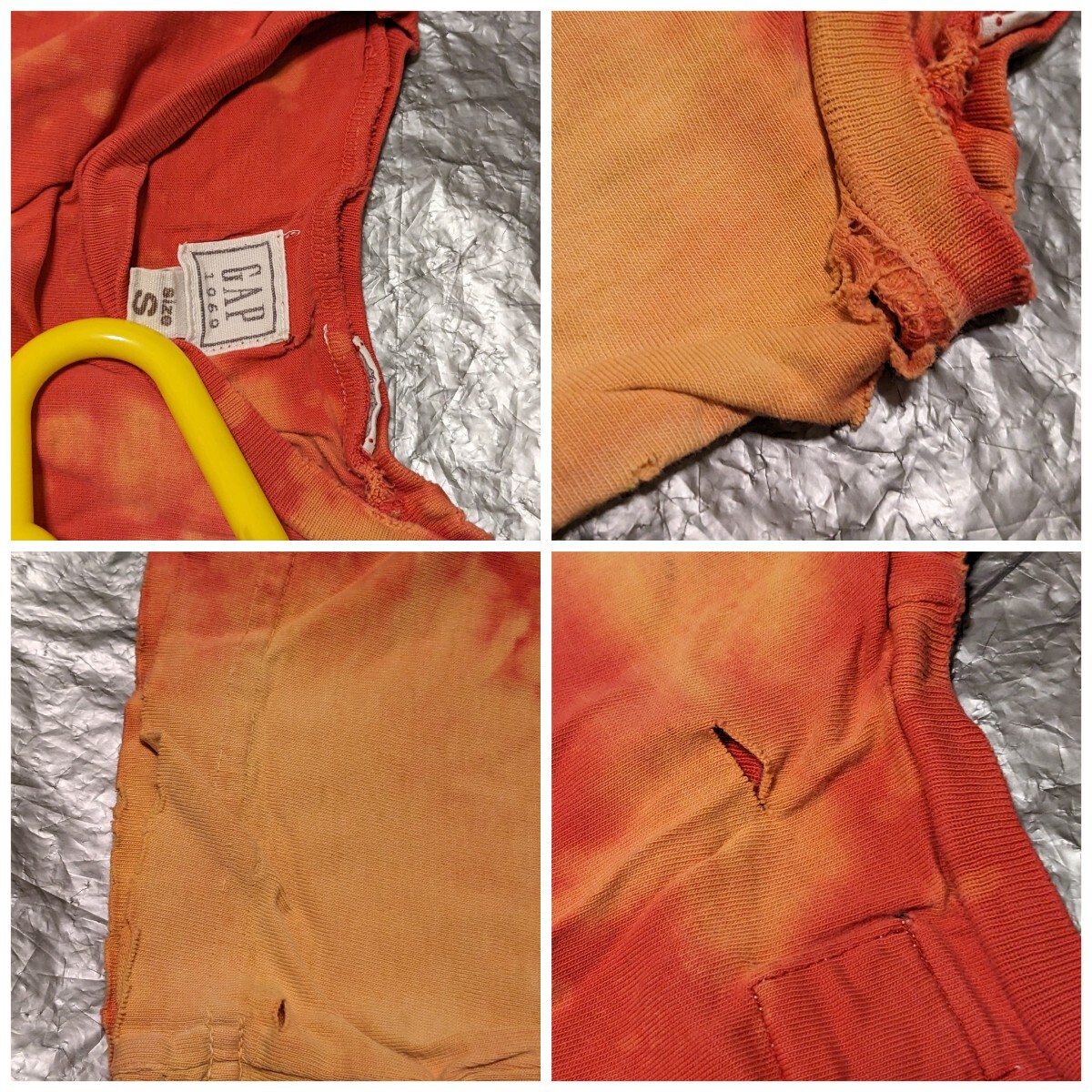GAP короткий рукав футболка 4 листов Vintage б/у одежда красный синий фиолетовый желтый оранжевый окраска мрамор . Gap 90s 00s